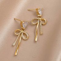 Fashion Zircon Heart-shaped Bow Copper Earrings Female sku image 1