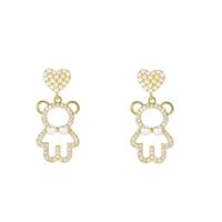 New Cute Bear Pendant Copper Pearl Earrings sku image 1