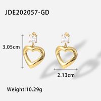 Fashion 14k Gold Square Zircon Heart-shaped Pendant Earrings Stainless Steel sku image 3