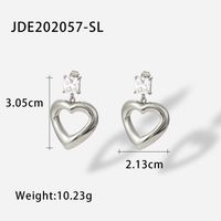 Fashion 14k Gold Square Zircon Heart-shaped Pendant Earrings Stainless Steel sku image 4