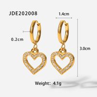 Fashion 18k Gold Stainless Steel Hollow Heart-shaped Zircon Heart-shaped Pendant Earrings sku image 1