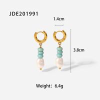 Fashion Green Stone Pearl Pendant Stainless Steel 18k Gold Earrings sku image 1