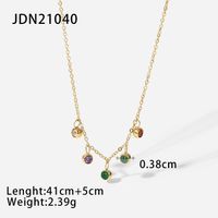 Fashion 14k Gold Colorful Zircon Tassel Pendant Stainless Steel Necklace sku image 1