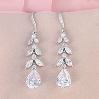 Fashion Tassel Drop-shaped Zircon Leaf Bridal Copper Earrings sku image 1
