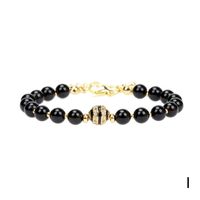 Fashion Semi-precious Stones Black Agate Gold Bead Drip Oil Copper Bracelet sku image 1