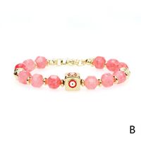 Pink Crystal Aquamarine Devil's Eye Adjustable Copper Gold-plated Bead Bracelet sku image 1