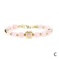 Pink Crystal Aquamarine Devil's Eye Adjustable Copper Gold-plated Bead Bracelet sku image 2