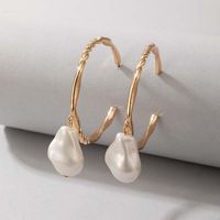 Fashion Ol Jewelry Baroque Pearl Inlaid Alloy Geometric Bead Earrings sku image 8