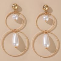 Fashion Ol Jewelry Baroque Pearl Inlaid Alloy Geometric Bead Earrings sku image 7