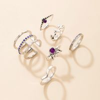 Fashion Jewelry Blue Purple Diamond Six-piece Geometric Leaf Hollow Alloy Ring Set sku image 1