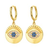 Fashion Heart Devil Eye Plated 14k Real Gold Zircon Pearl Copper Earrings sku image 9