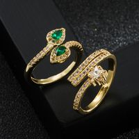 Fashion Copper Plated Real Gold Micro Inlaid Green Zircon Ring Wholesale main image 1