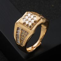Fashion Copper Plated Real Gold Inlaid Zircon Geometric Men's Ring main image 6