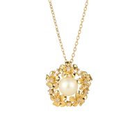 New Brass Plated 14k Real Gold Freshwater Pearl Copper Necklace sku image 1