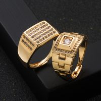 Fashion New Style Men's Copper Gold-plated Micro Inlaid Zircon Geometric Tail Ring main image 1