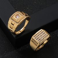 Fashion New Style Men's Copper Gold-plated Micro Inlaid Zircon Geometric Tail Ring main image 6