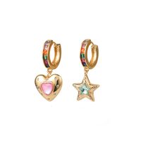 Korean Style Heart Star Shape Inlaid Zircon Asymmetry Drop Earrings Wholesale sku image 1