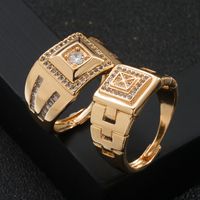 New Copper Plated Real Gold Micro Inlaid Zircon Geometric Men's Opening Ring main image 7
