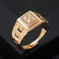 New Copper Plated Real Gold Micro Inlaid Zircon Geometric Men's Opening Ring main image 6