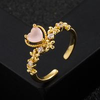 Copper Plated Real Gold Micro Inlaid Green Zircon Heart-shaped Women's Ring main image 5