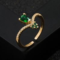 Copper Plated Real Gold Micro Inlaid Green Zircon Heart-shaped Women's Ring main image 6