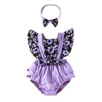 Infants And Young Children Cute Printed Triangle Rompers Flower Bow Flying Sleeve Jumpsuit sku image 6