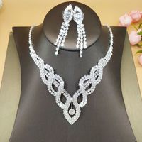 Wedding Dress Bride Hollow Full Diamond Women's Copper Necklace And Earrings Two-piece Set main image 6