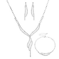 Mode Braut Voller Diamant Kupfer Halskette Ohrringe Armband Drei-stück Set main image 4