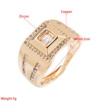 New Copper Plated Real Gold Micro Inlaid Zircon Geometric Men's Opening Ring main image 5