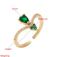 Copper Plated Real Gold Micro Inlaid Green Zircon Heart-shaped Women's Ring main image 4