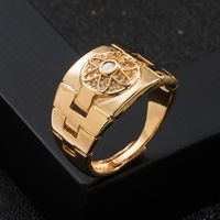 Fashion Geometric Copper-plated Gold Inlaid Zircon Men's Ring main image 5