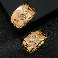 Fashion Geometric Copper-plated Gold Inlaid Zircon Men's Ring main image 1