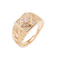 Fashion Geometric Copper-plated Gold Inlaid Zircon Men's Ring main image 4