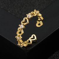 Fashion Copper-plated Gold Micro-inlaid Zircon Heart Ring main image 5