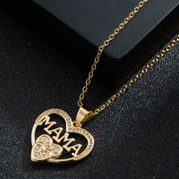 Mother's Day Copper Fashion Clavicle Chain Simple Mom Letter Diamond Pendant Necklace main image 3