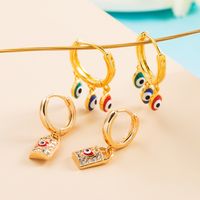 New Colorful Zircon Copper Gold-plated Devil 's Eyes Drop Oil Earrings main image 5