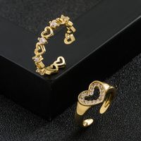 Fashion Copper-plated Gold Micro-inlaid Zircon Heart Ring main image 1