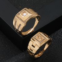 New Copper Plated Real Gold Micro Inlaid Zircon Geometric Men's Opening Ring main image 4