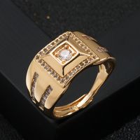 New Copper Plated Real Gold Micro Inlaid Zircon Geometric Men's Opening Ring main image 3