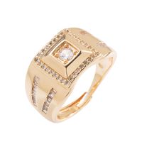 New Copper Plated Real Gold Micro Inlaid Zircon Geometric Men's Opening Ring main image 2