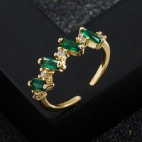 Copper Plated Gold Inlaid Zircon Geometric Open Ring Accessory Female main image 5