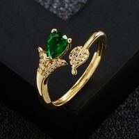 Copper Plated Gold Inlaid Zircon Geometric Open Ring Accessory Female main image 4