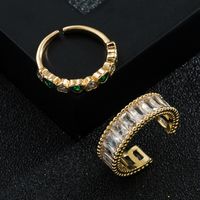 Copper-plated Gold Inlaid Zircon Women's Opening Adjustable Ring main image 3