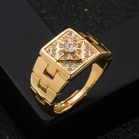 Fashion Geometric Copper-plated Gold Inlaid Zircon Men's Ring main image 2