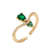 Copper Plated Real Gold Micro Inlaid Green Zircon Heart-shaped Women's Ring main image 3