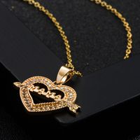 New Mother's Day Ornament Fashion Mom Letter Heart Necklace Copper-plated Gold Diamond Inlaid Clavicle Chain main image 5