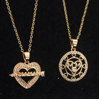 New Mother's Day Ornament Fashion Mom Letter Heart Necklace Copper-plated Gold Diamond Inlaid Clavicle Chain main image 3