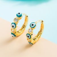Devil 's Eye Copper-plated Gold Colorful Oil  Diamond Female Fashion Earrings sku image 2