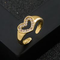 Fashion Copper-plated Gold Micro-inlaid Zircon Heart Ring main image 3