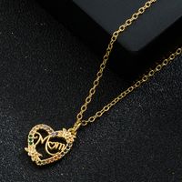 Mother's Day Gift Copper Micro Inlay Heart-shaped Pendant Mom Necklace sku image 1